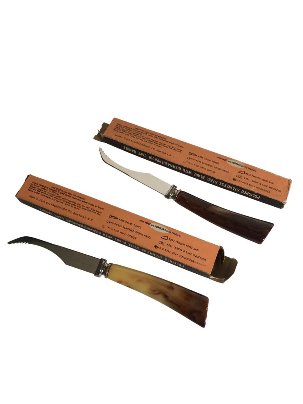 Hostess Shrimp Knife DishwasherProof Cape Handles Set of 2 Vintage